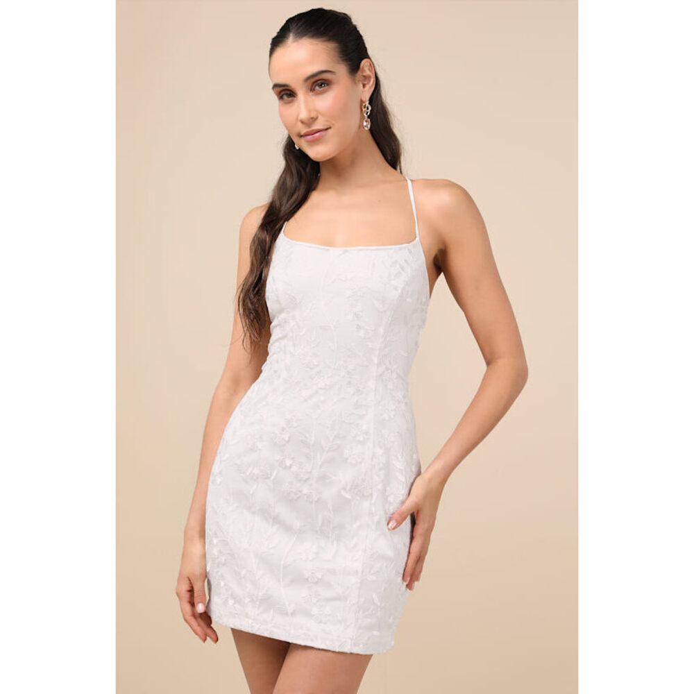 Lulus Lively Sweetheart White Embroidered Lace-up Mini Dress - Size S